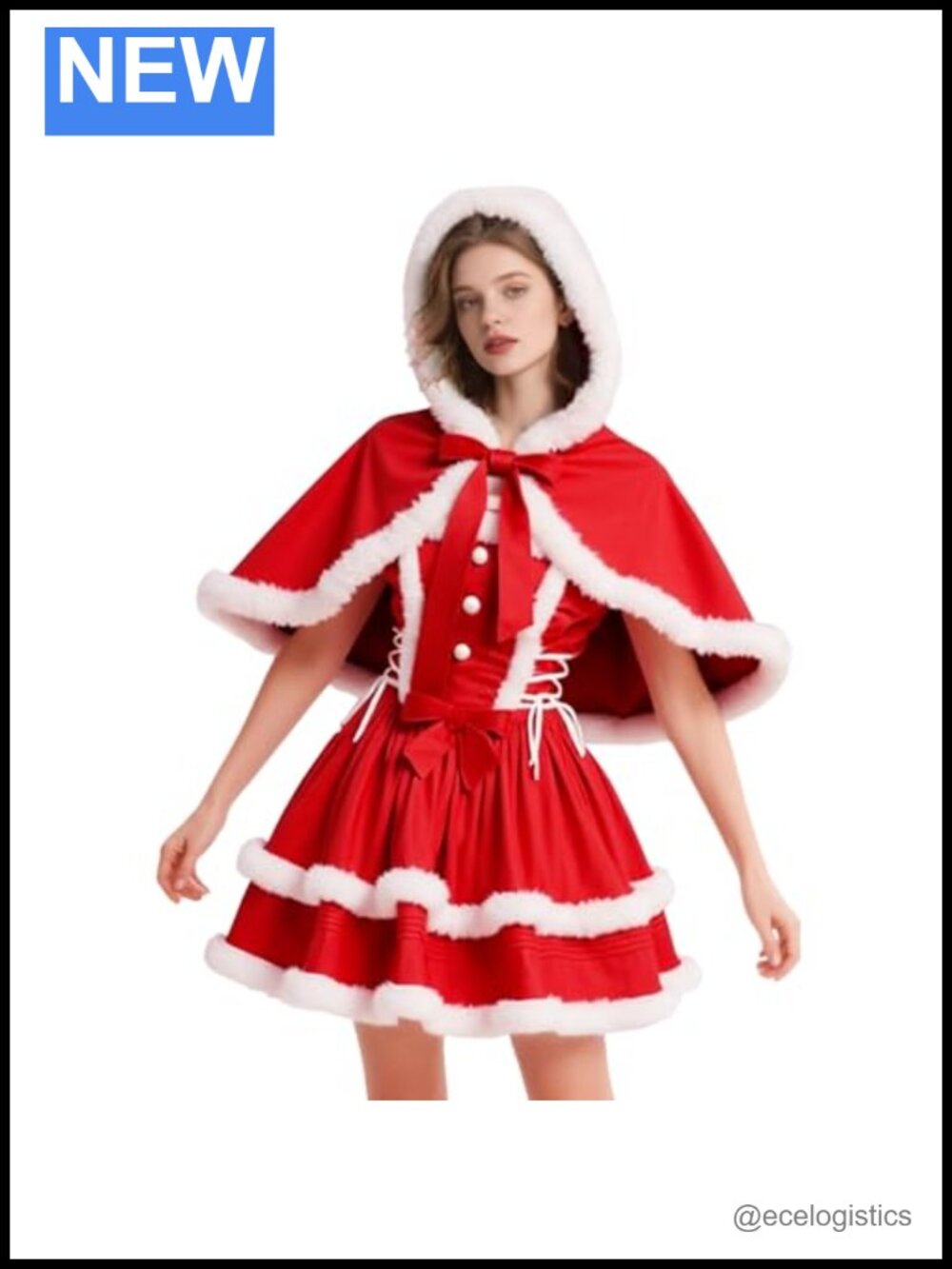 Women's Velvet Christmas Dress Skirt & Hooded Cloak 2 Piece Set Adult S-3XL